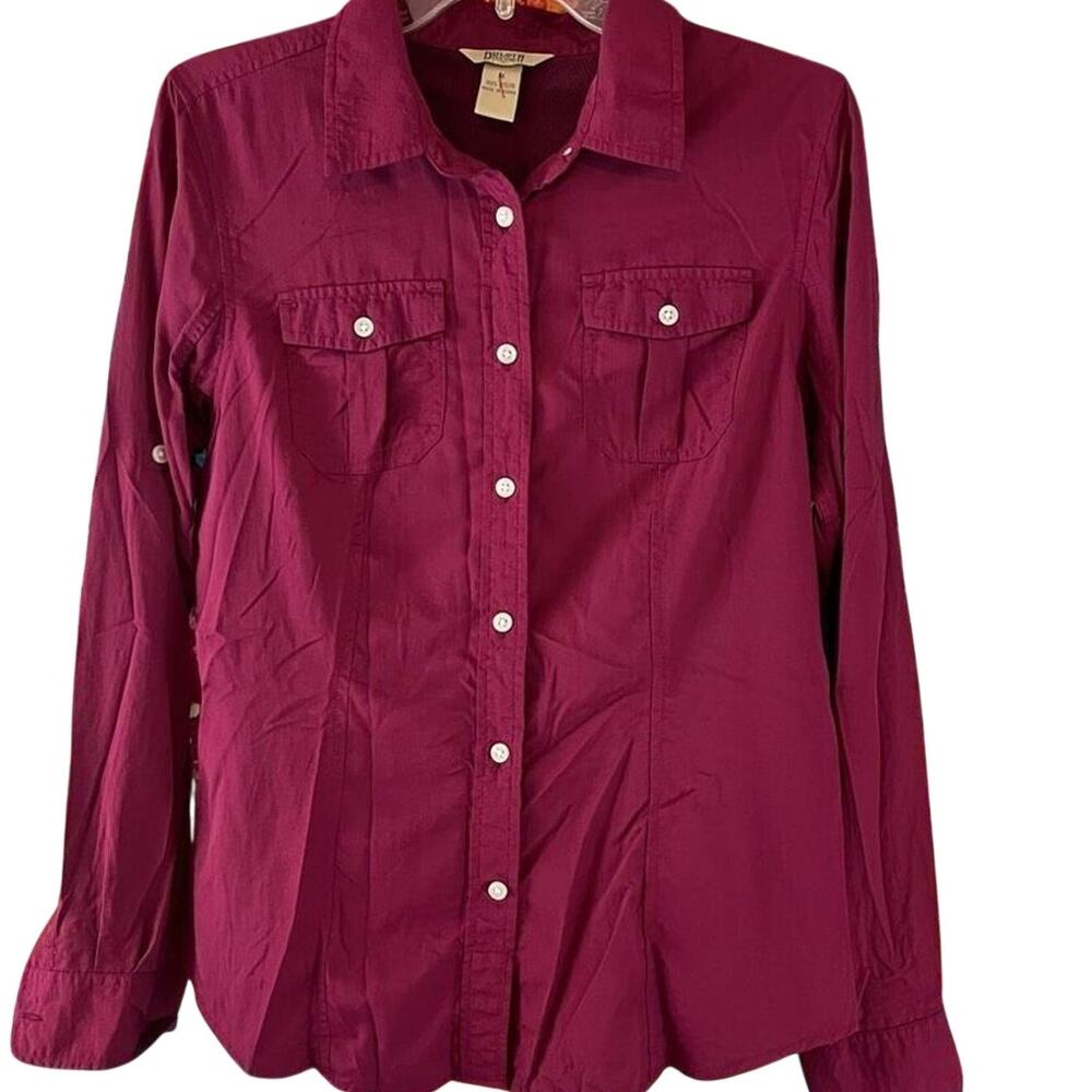 Duluth Trading Company Nylon Roll Tab Long Sleeve Button Up Shirt Size Medium Bu